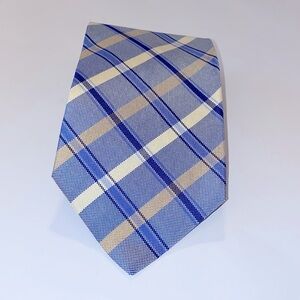 Breuer Blue Plaid Pattern Silk Tie Handmade France